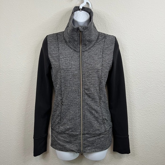 Lululemon Daily Yoga Jacket Women's 2 Coco Pique Black Full Double Zip Stretch - Picture 2 of 7